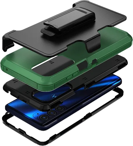 Vista 7 de Funda compatible con Motorola Edge 2021/Edge 5G UW 2021, resistente, a prueba de golpes, protección de cuerpo completo, con funda de clip para Negro