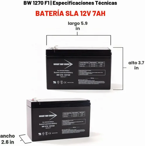 Vista 5 de Long Way LW-6FM6 - Batería compatible con SLA, 12V 7Ah F1 BW1270-F1