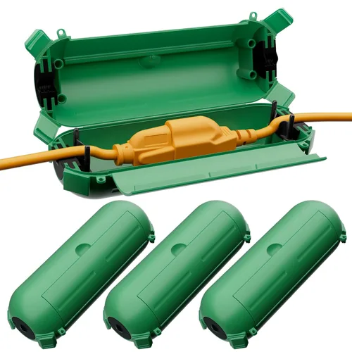 Vista 11 de RESTMO Paquete de 2 fundas compactas para cable de extensión para exteriores, caja impermeable IP44 y funda de seguridad, ideal para proteger