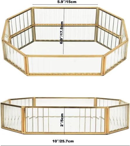 Vista 2 de K COOL Bandeja decorativa de metal dorado con espejo para perfumes, joyas, maquillaje, cosméticos, organizador de almacenamiento para tocador