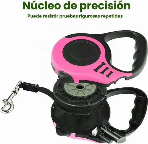 Vista 5 de Correa retráctil resistente para perros o gatos pequeños, cinta de nailon 360 sin enredos, mango antideslizante, con dispensador de bolsas de basura