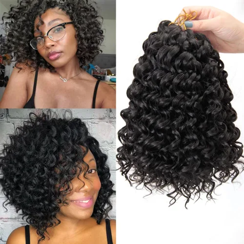Vista 21 de GoGo Curl Crochet Hair 18 pulgadas onda de agua pelo sintético bohemio ganchillo trenzado jengibre onda profunda extensiones de cabello trenzado