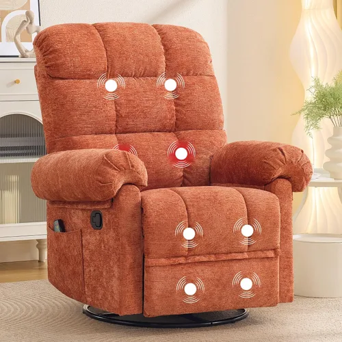Vista 13 de Korser Silla reclinable giratoria de 360°, mecedora con masaje y calor, reclinables pequeños para espacios pequeños, silla reclinable manual