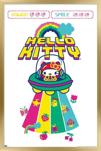 Vista 15 de Trends International Hello Kitty: 22 Kawaii Arcade - Póster de pared de alienígena, 22.4 pulgadas de largo x 14.7 W, versión enmarcada de madera