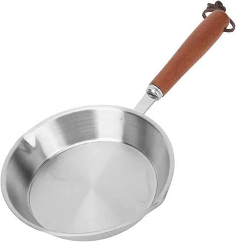 Vista 8 de Asixxsix Sartén de acero inoxidable, sartén antiadherente para huevos con mango de madera, sartén de cocina adecuada para todas las estufas