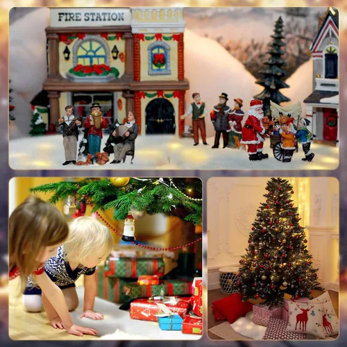 Vista 4 de Falda de árbol de Navidad con luz LED de 30 pulgadas, falda de árbol de piel sintética de felpa blanca, falda redonda iluminada para árbol
