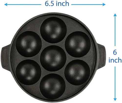 Vista 2 de SHRIYA Appam Patra Patra Paniyaram - Sartén antiadherente con tapa de acero inoxidable, 7 cavidades