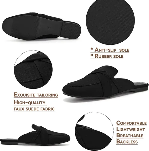 Vista 4 de LAICIGO Mocasines planos para mujer con puntera cuadrada cerrada, sin espalda, de gamuza, cómodos mocasines