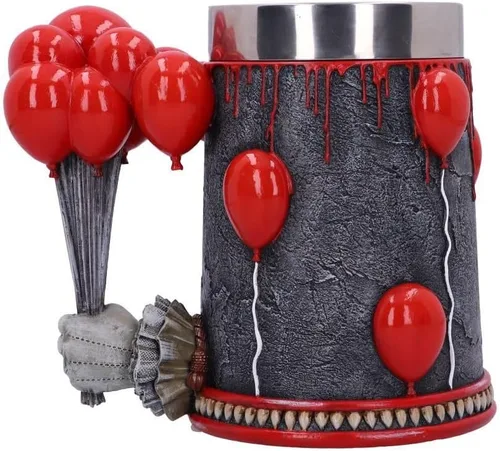 Vista 5 de Nemesis Now IT Pennywise - Jarra de payaso, resina pintada a mano, hora de flotar, mercancía de película de terror, mango de globos rojos, 6.1 in