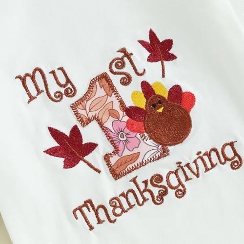 Vista 5 de My First Thanksgiving - Conjunto de manga larga con estampado de pavo para bebé niña y niño, pantalones deportivos para recién nacidos, trajes