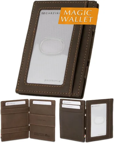 Vista 10 de GARZINI Cartera mágica con soporte para identificación, cartera minimalista con tarjetero RFID, cartera de cuero para 8 tarjetas, 01 Negro carbón
