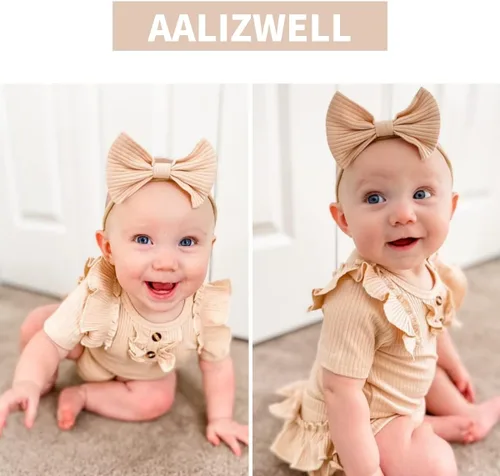 Vista 9 de Aalizzwell Body de manga corta para bebé niña con pantalones cortos acanalados