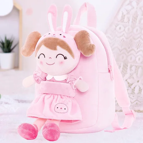 Vista 8 de Gloveleya Mochila de peluche para niños pequeños con juguetes de conejo de peluche, rosa