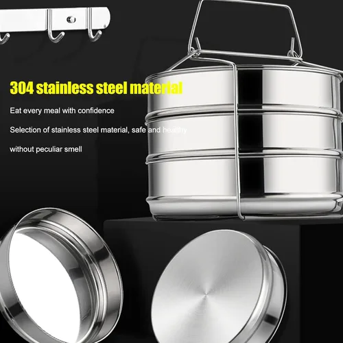 Vista 5 de Olla de cocina de acero inoxidable, olla de vapor con tapa, doble caldera para cocinar, sartén apilable de 2 niveles para cocina