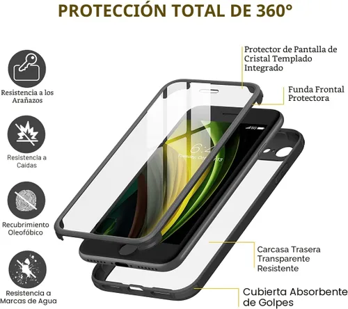 Vista 2 de Miracase - Funda para iPhone SE de 3ª/2ª generación 2022 2020 de cuerpo completo con protector de pantalla de vidrio integrado, resistente