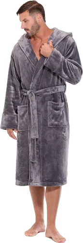 Vista 3 de Turquaz Plush Robes For Men, Soft Fuzzy Hooded Mens Bathrobes, Long Comfy Robe For Men