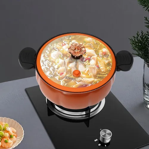 Vista 5 de Olla a presión micro de 8 litros de gran capacidad, olla de micro presión de calabaza con tapa transparente, olla universal con asas de bloqueo