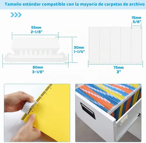 Vista 3 de PAXCOO - 50 juegos de pestañas para carpetas de archivos, pestañas e insertos para carpetas colgantes Transparente