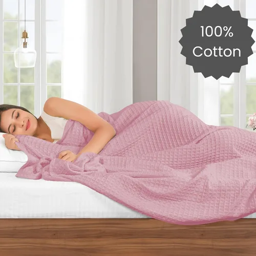 Vista 2 de Cotton Clinic Manta de cama de punto gofre, 100% algodón, para todas las estaciones, suave, transpirable, ligera, capa perfecta para sofá, cama