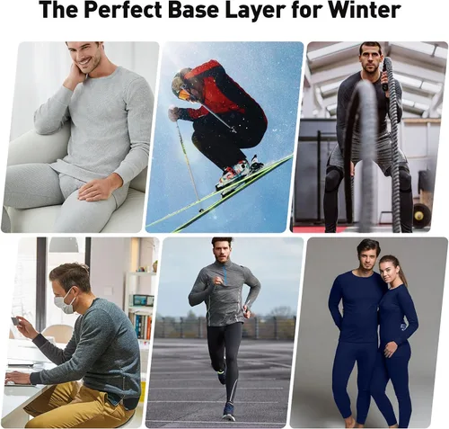 Vista 6 de SIMIYA Men's Thermal Underwear Set Long Sleeves Long Johns Set Base Layer Fleece Lined Tops & Bottoms