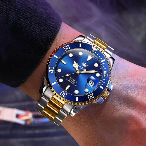 Vista 5 de OLEVS Relojes mecánicos automáticos para hombre, cuerda automática, de acero inoxidable de lujo, sin batería