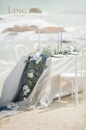 Vista 4 de Ling's moment Dusty Blue Artificial Flower Garland Wedding Arch 6 FT Azul polvoriento y azul marino