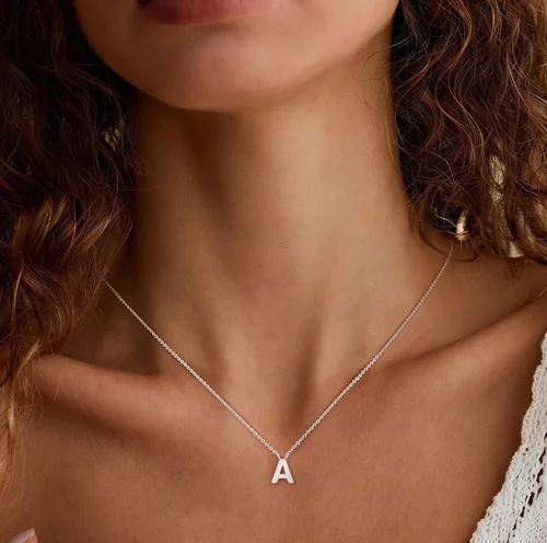 Vista 6 de Collares con iniciales para mujer, delicado collar de letra plateada con nombre personalizado con monograma, collar simple y lindo con inicial