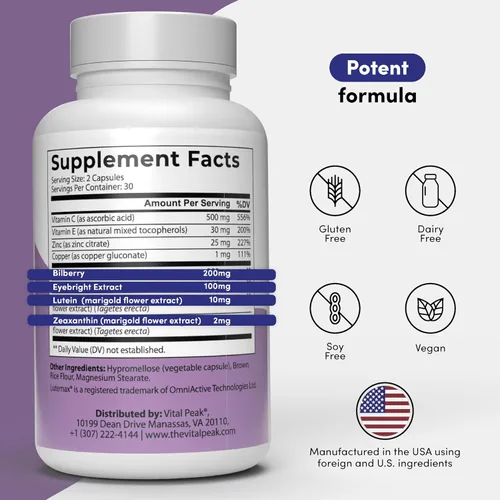 Vista 5 de Vital Peak® Provision Vitaminas para los ojos – Suplementos para la salud ocular – con arándano, luteína, zeaxantina y más vitaminas – Vegano, sin