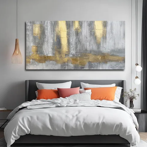 Vista 15 de XIANSHOU Arte de pared rosa y dorado con textura de flores para dormitorio, sala de estar, oficina, habitación de niñas, decoración de pared, 29 x