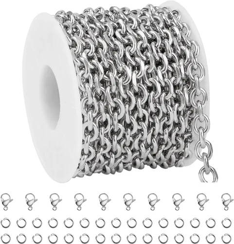 Vista 9 de UMAOKANG - Cadenas de acero inoxidable chapadas en oro de 16.4 pies para fabricación de joyas 1.0 cable de oro
