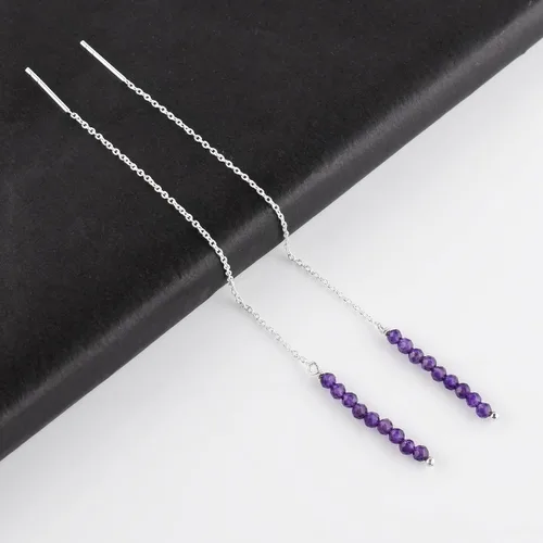 Vista 4 de Aretes delicados de piedra auténtica, piedras preciosas tanzanita, joyería minimalista, aretes colgantes, chapados en plata, piedras natales