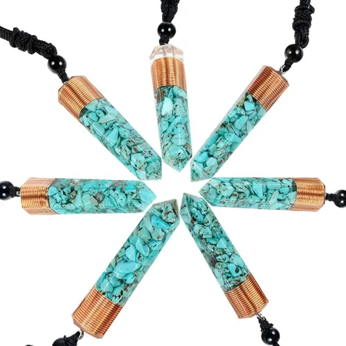 Vista 3 de Nupuyai Collar con colgante de cristal curativo de orgón para mujeres y hombres, colgante de piedra facetada hexagonal en espiral con cordón