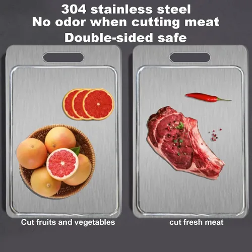 Vista 4 de Stainless Steel Chopping Board - Double Sided Metal Cutting Board - Fruit Cutting Block, for Meat Fruits Vegetables(25x15cm)