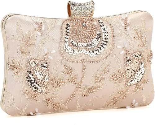 Vista 8 de Bolso de mano de novia vintage para mujer, con cuentas, estilo Gatsby, con cadena