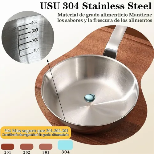Vista 7 de Mini sartén para huevos, sartén para tortilla de acero inoxidable 304, sartén para salsa de 5.1 pulgadas, mini sartén para calentar mantequilla