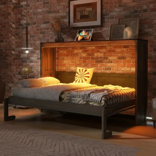 Vista 4 de SOFTSEA Farmhouse - Cama Murphy de tamaño individual con LED, color marrón