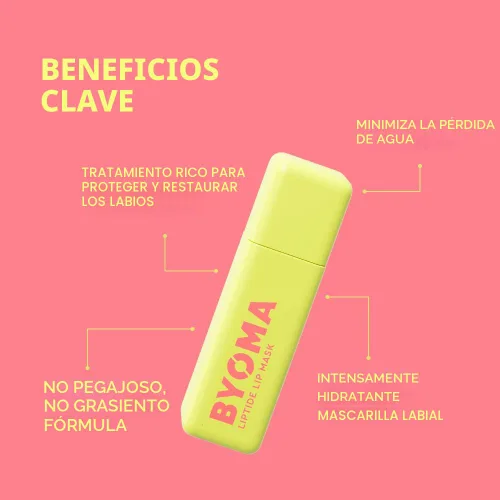 Vista 3 de BYOMA Liptide Lip Mask - Máscara ligera, nocturna - Tratamiento labial con péptidos, aceite de babasú y AHA - Bálsamo hidratante y exfoliante - 0.16