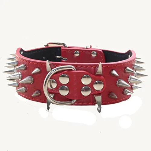 Vista 5 de Sharp - Collar de perro con clavos y tachuelas, de 2 pulgadas de ancho, elegantes collares de cuero para perros medianos y grandes, Pitbull Negro