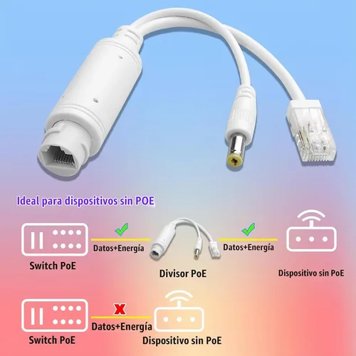 Vista 6 de POE Splitter 48V a 12V Power Over Ethernet Adaptador divisor impermeable, 12 W (máx.), conector CC de 0.217 x 0.083 in, IEEE 802.3Af/at, adecuado