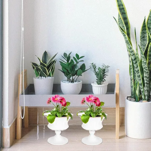Vista 8 de PRETYZOOM Maceta pequeña de urna, florero de cerámica blanca para centro de mesa, arreglo floral blanco, decoración de mesa de boda