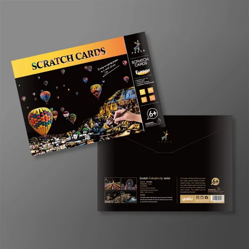 Vista 7 de Papel de pintura para rascar arcoíris (A4) para niños y adultos, juego de rascador de visión nocturna de bricolaje: 4 hojas de tarjetas para rascar