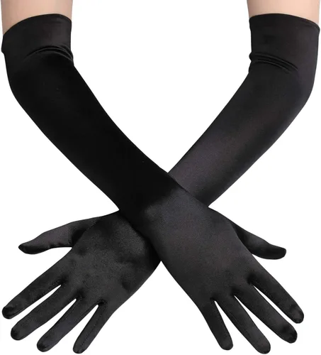 Vista 2 de BABEYOND Long Opera Party 20s - Guantes de satén elásticos para adultos, talla codo