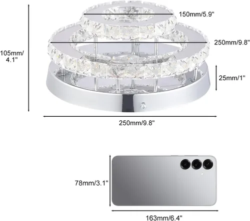 Vista 8 de Candelabro Moderno de Cristal de Montaje Empotrado de Dos Capas Candelabros de Cristal Accesorio de Lámpara de Techo LED Mini Candelabros
