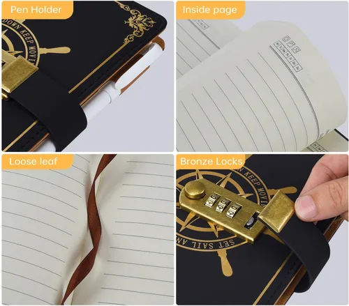 Vista 3 de ARRLSDB PU Leather Journal with Lock, A5 Size Diary with Combination Lock (Journal with Combination Lock) Password Notebook Locking Student Diary