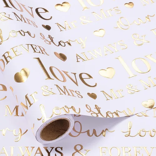 Vista 9 de RUSPEPA Rollo de Papel de Regalo de Boda, Mini Rollo, Elegante Diseño de Texto "Bride to Be" y Corazón, Papel de Regalo de Lámina Plateada