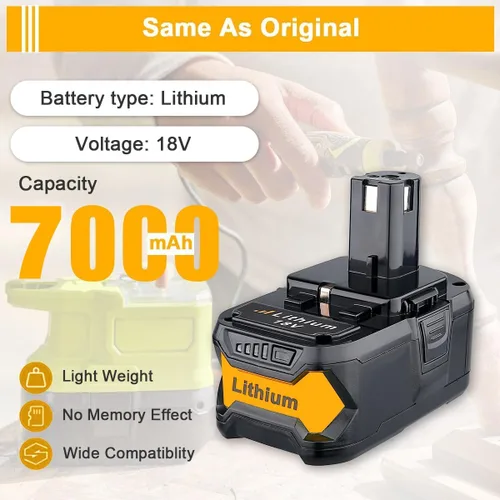 Vista 2 de 2Pack 6.0Ah PBP2005 P108 Replacement for Ryobi 18V Battery and P117 Charger Charging Station Starter Kit Compatible with Over 225 for 18v Lithium