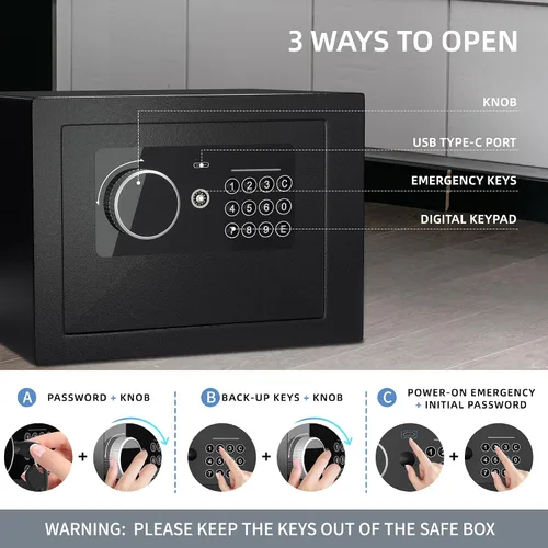 Vista 3 de Caja fuerte digital electrónica para dinero, caja de seguridad de acero con teclado, para oficina, hotel, negocios, joyería, pistola, caja fuerte