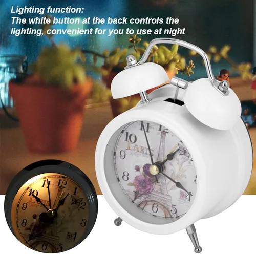 Vista 7 de Garosa Reloj despertador para dormitorio, clásico retro ultra silencioso reloj de cuarzo de metal con retroiluminación para escritorio, armario