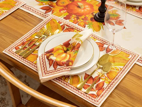 Vista 5 de YiHomer Colección de mesa de Acción de Gracias para decoración de cocina, comedor, fiestas, cosecha, fiesta de cosecha, juego de servilletas, 20 x