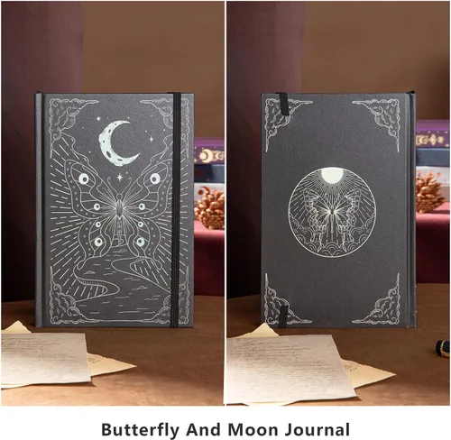 Vista 3 de TIEFOSSI Cuaderno de puntos, diario de mariposa para mujeres y hombres, papel grueso de 160 GSM con 256 páginas numeradas, diario de tapa dura A5
